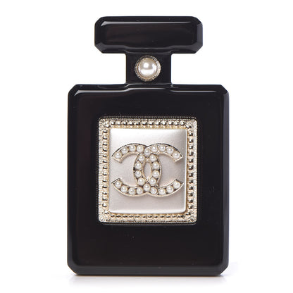 Chanel Resin Pearl Perfume Bottle CC Brooch Black Gold 1 of 4