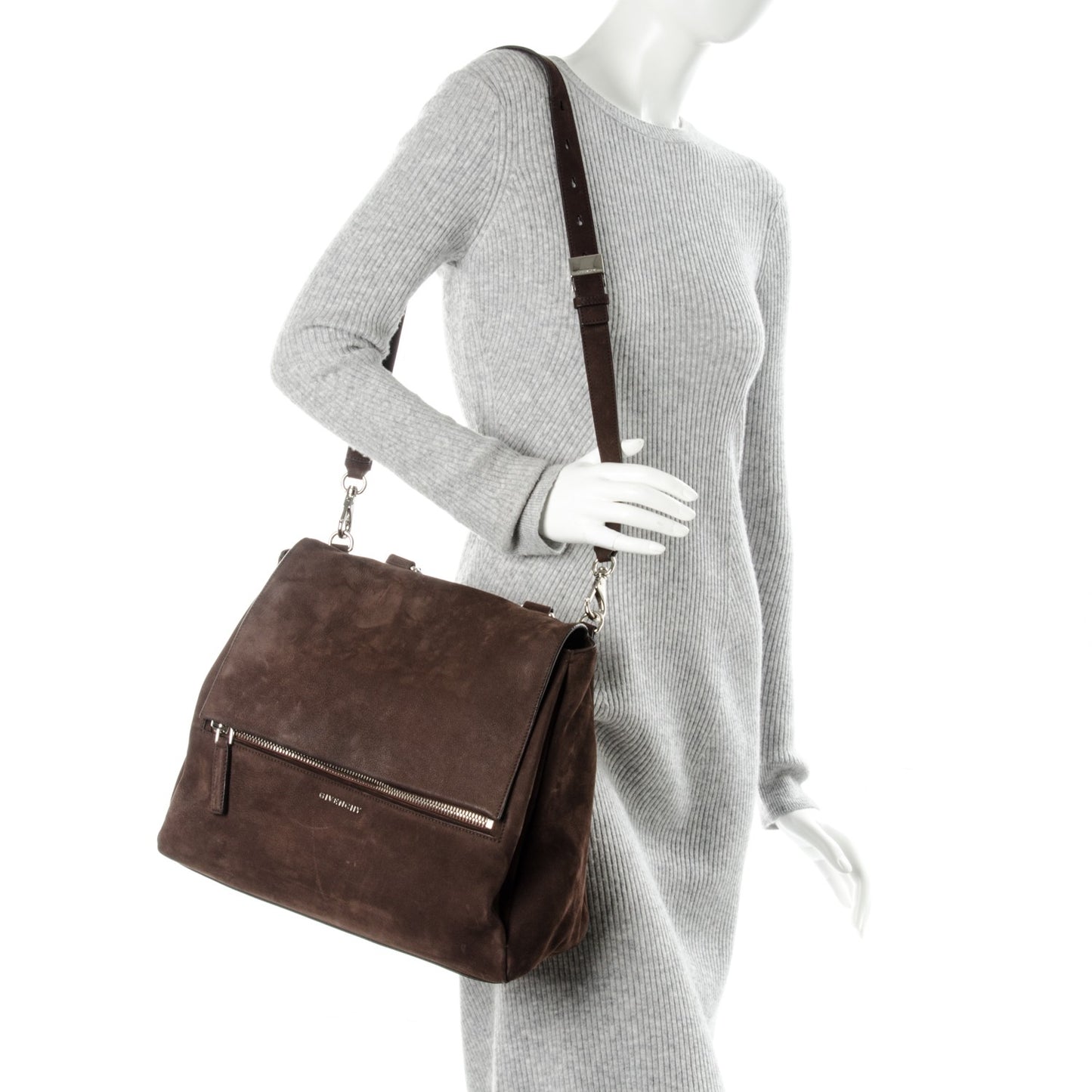 Nubuck Medium Pandora Pure Flap Bag Chocolate