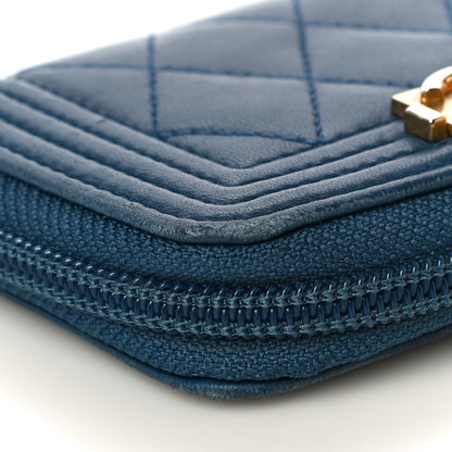 Chanel Caviar Quilted Boy Zip Around Coin Purse Wallet Dark Blue 11 of 17