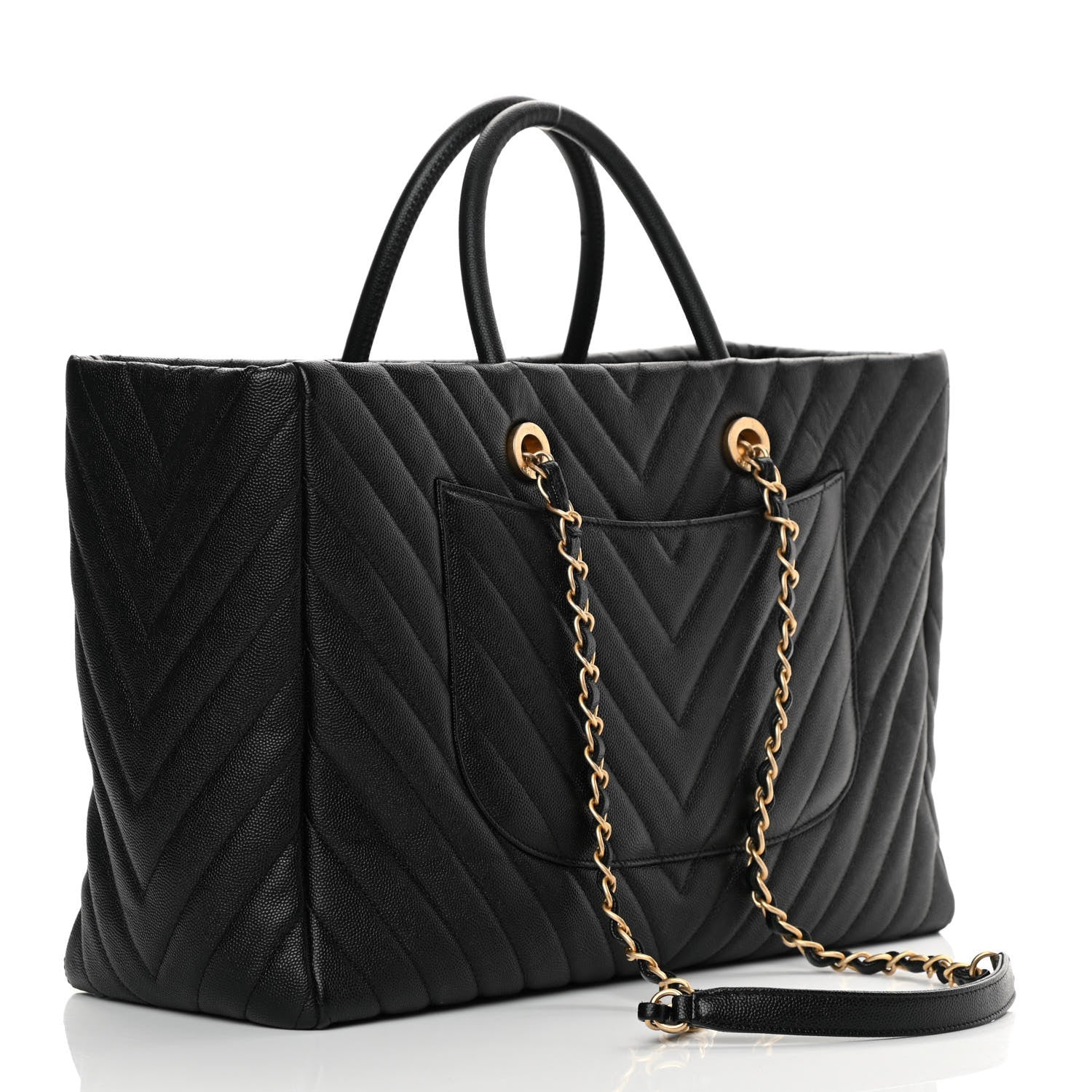 Chanel Caviar Chevron Quilted Coco Handle Shopping Tote Black 4 of 15