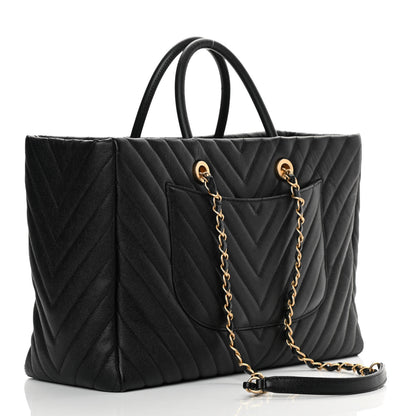 Chanel Caviar Chevron Quilted Coco Handle Shopping Tote Black 4 of 15