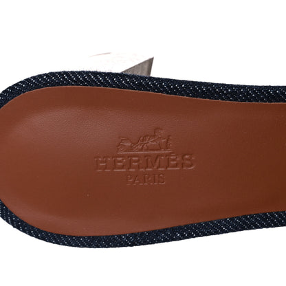 Hermes Calfskin Denim Oasis Sandals 37 Bleu Brut Gold 7 of 9