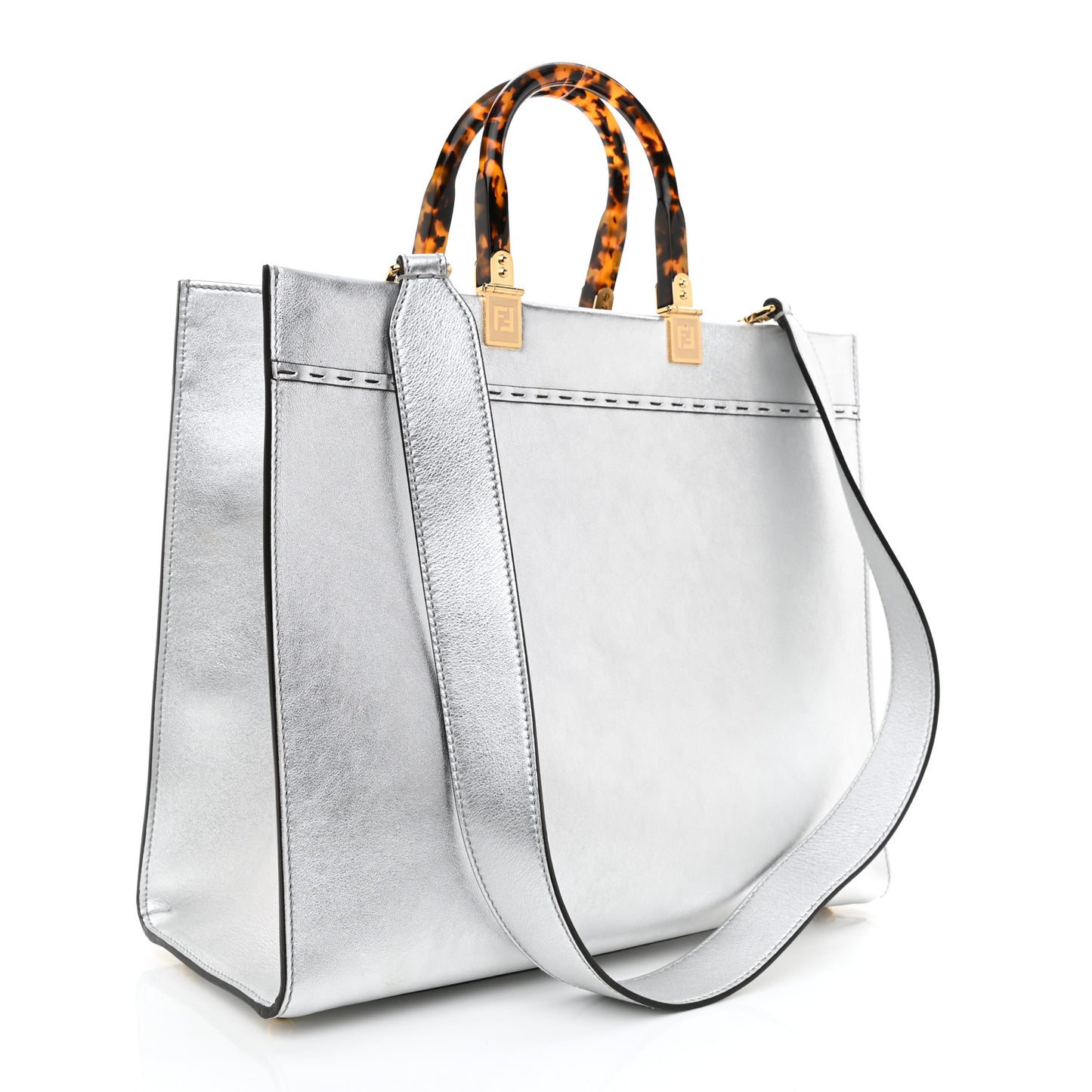 Vitello Catalan Mirror Plexiglass Medium Fendi Sunshine Shopper Tote Argento