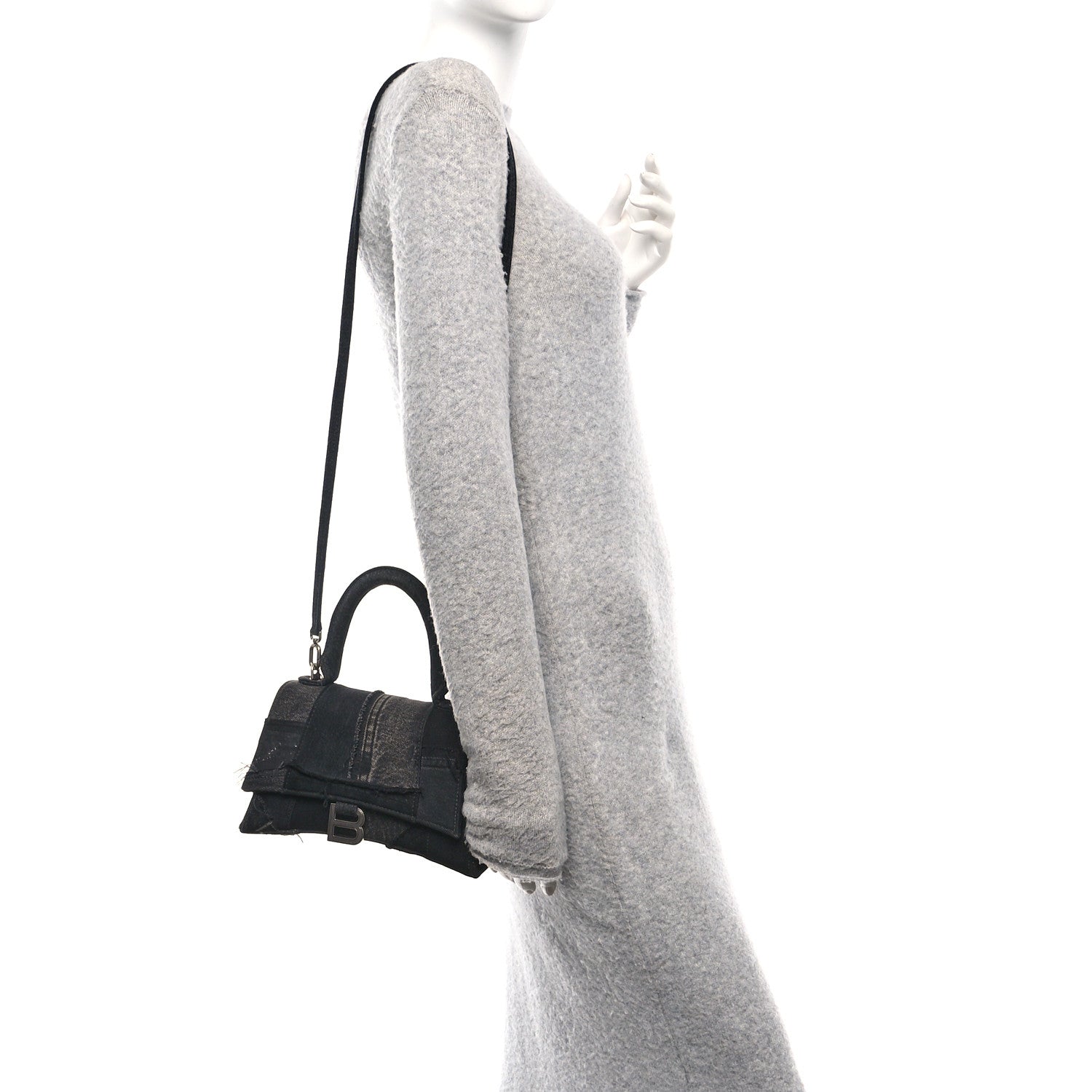 Balenciaga Denim Patchwork Small Hourglass Top Handle Bag Washed Black 2 of 11