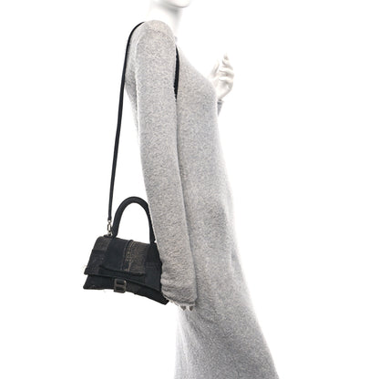 Balenciaga Denim Patchwork Small Hourglass Top Handle Bag Washed Black 2 of 11