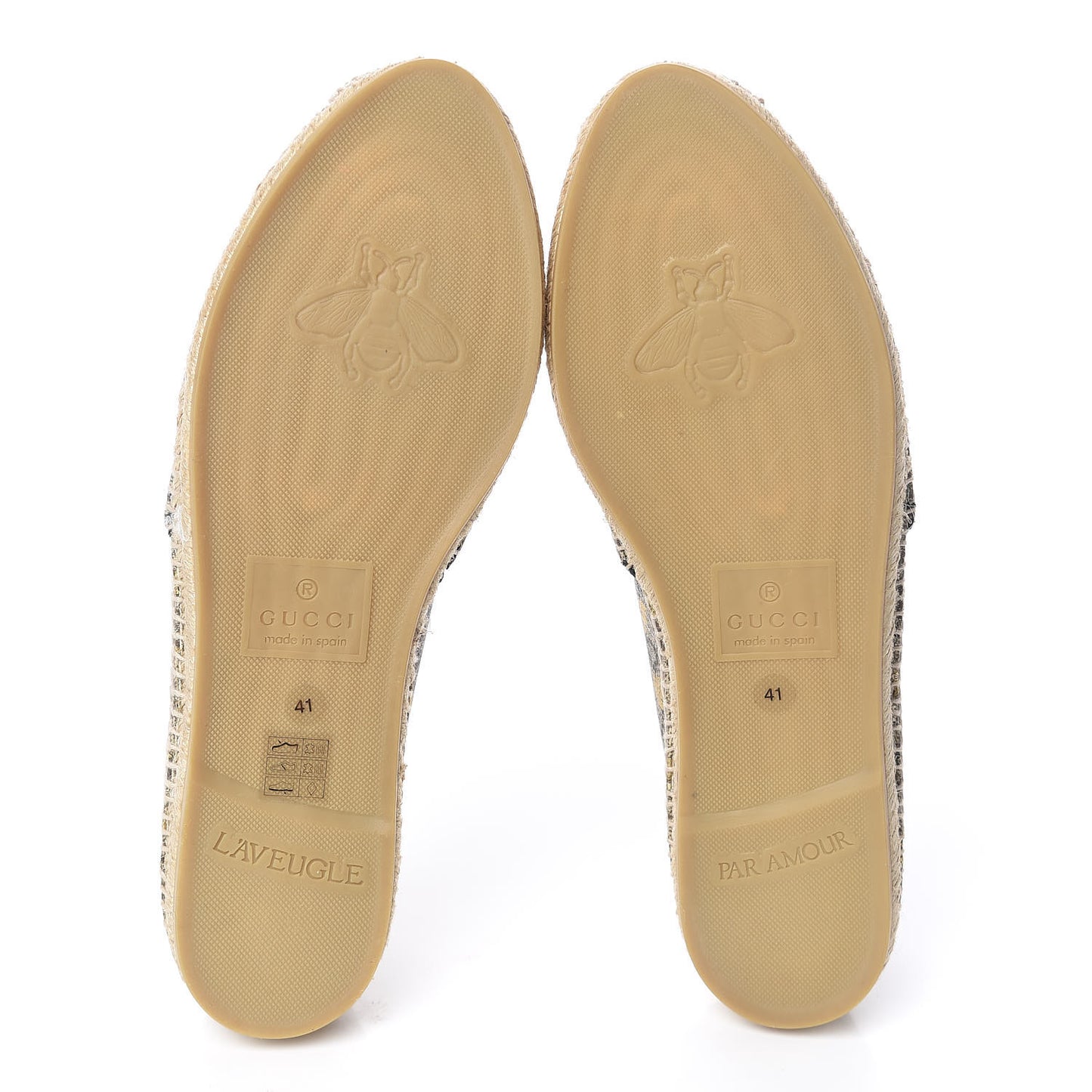 GG Supreme Monogram Bees Espadrille Flats 41 Beige Ebony Oro Black