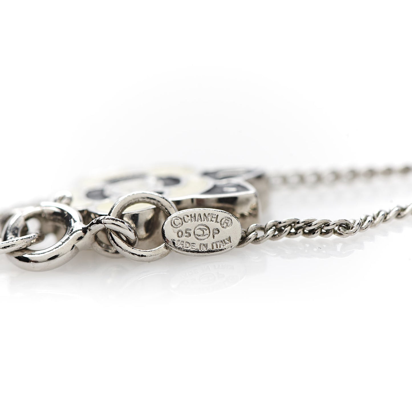 Enamel CC Camellia Necklace Silver Black