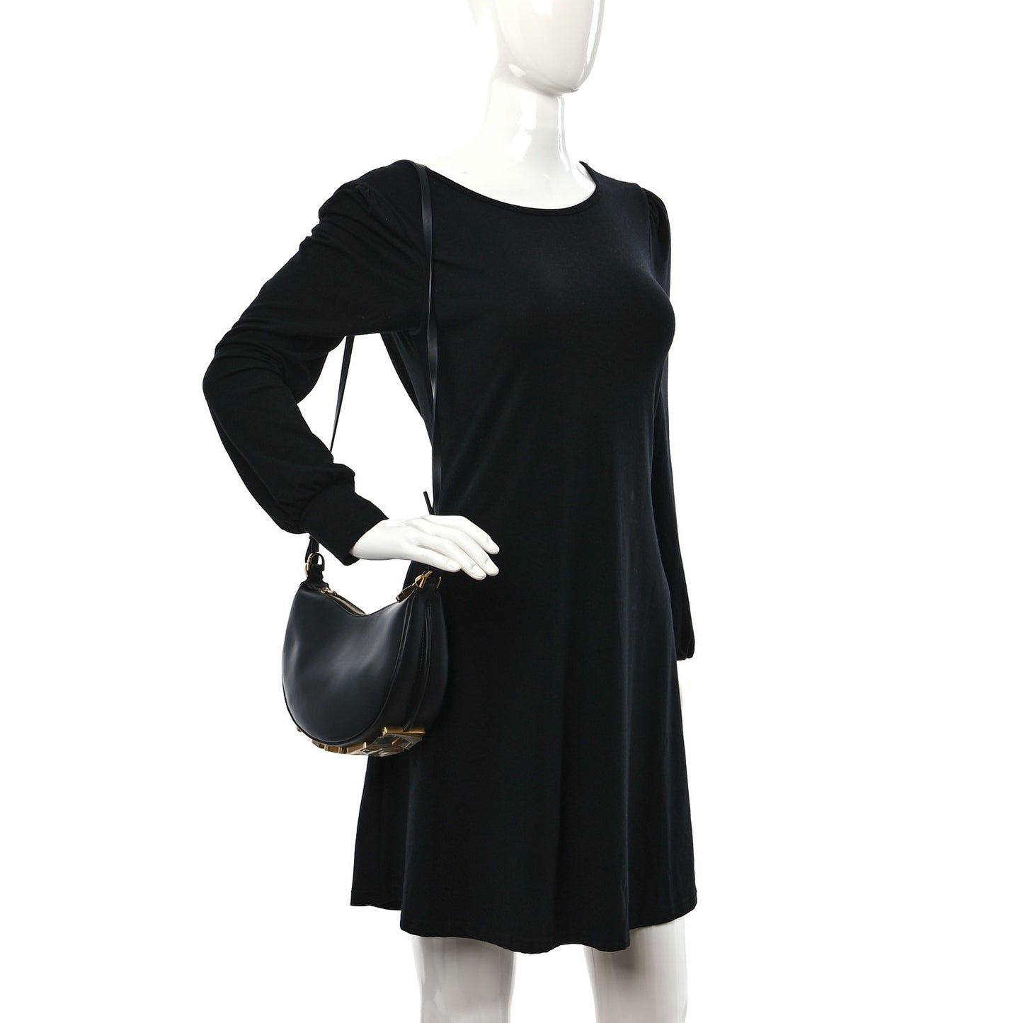 Vitello Grace Matte Mini Fendigraphy Hobo Bag Black