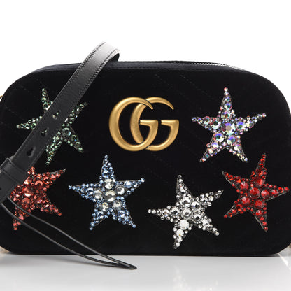 Gucci Velvet Matelasse Crystal Star Embroidered Small GG Marmont Chain Shoulder Bag Black 8 of 11