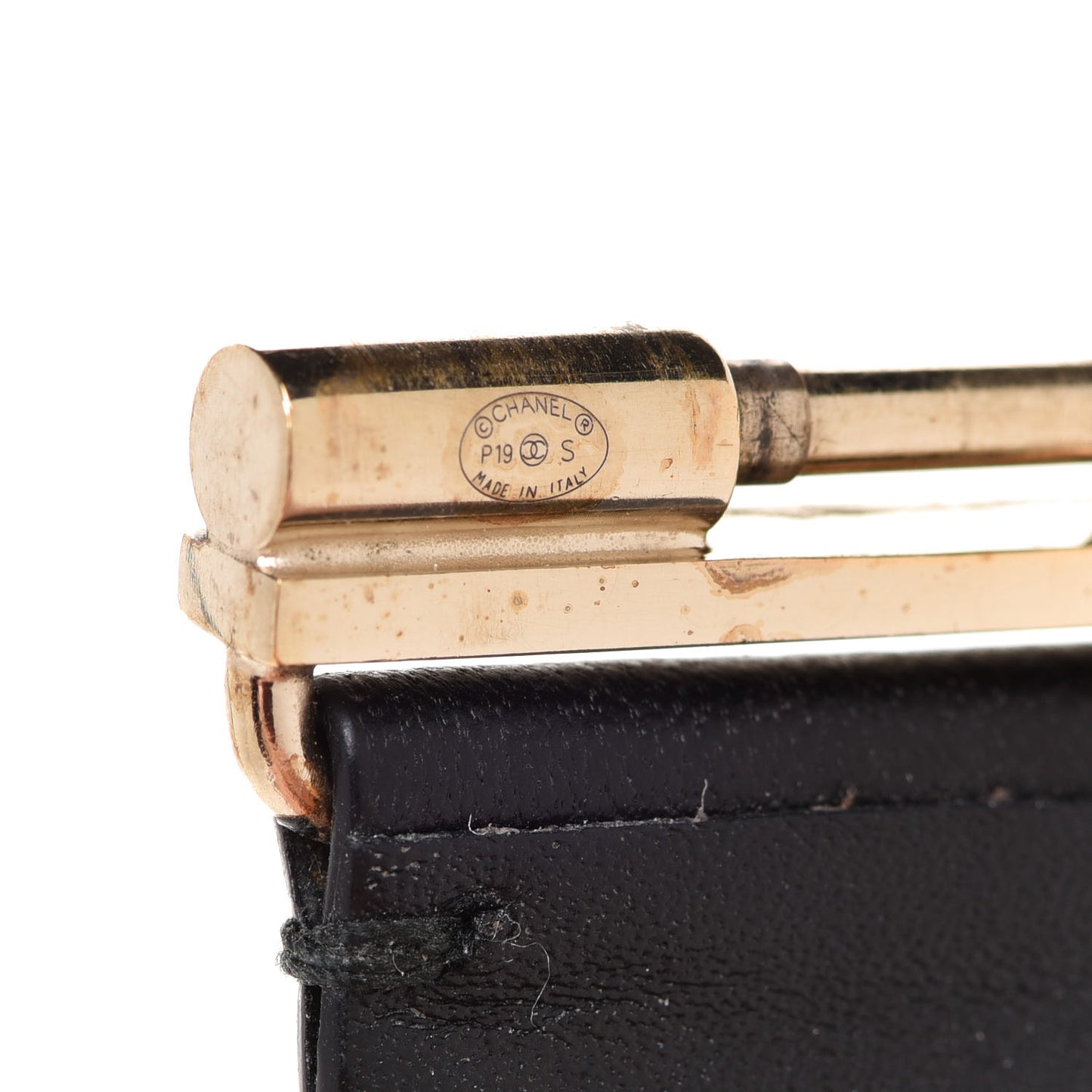 Lambskin Cha-Nel Logo Cuff Set S Gold Black