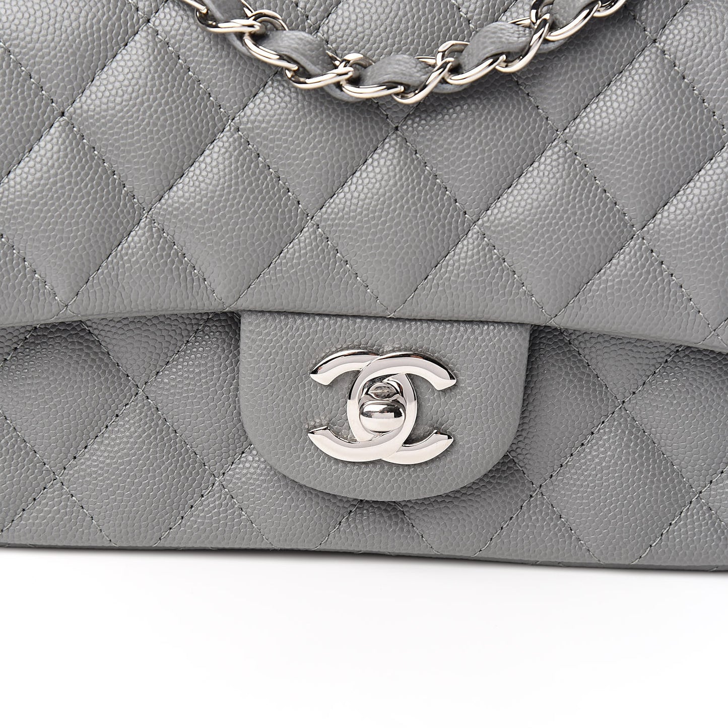 Caviar Quilted Mini Rectangular Flap Grey