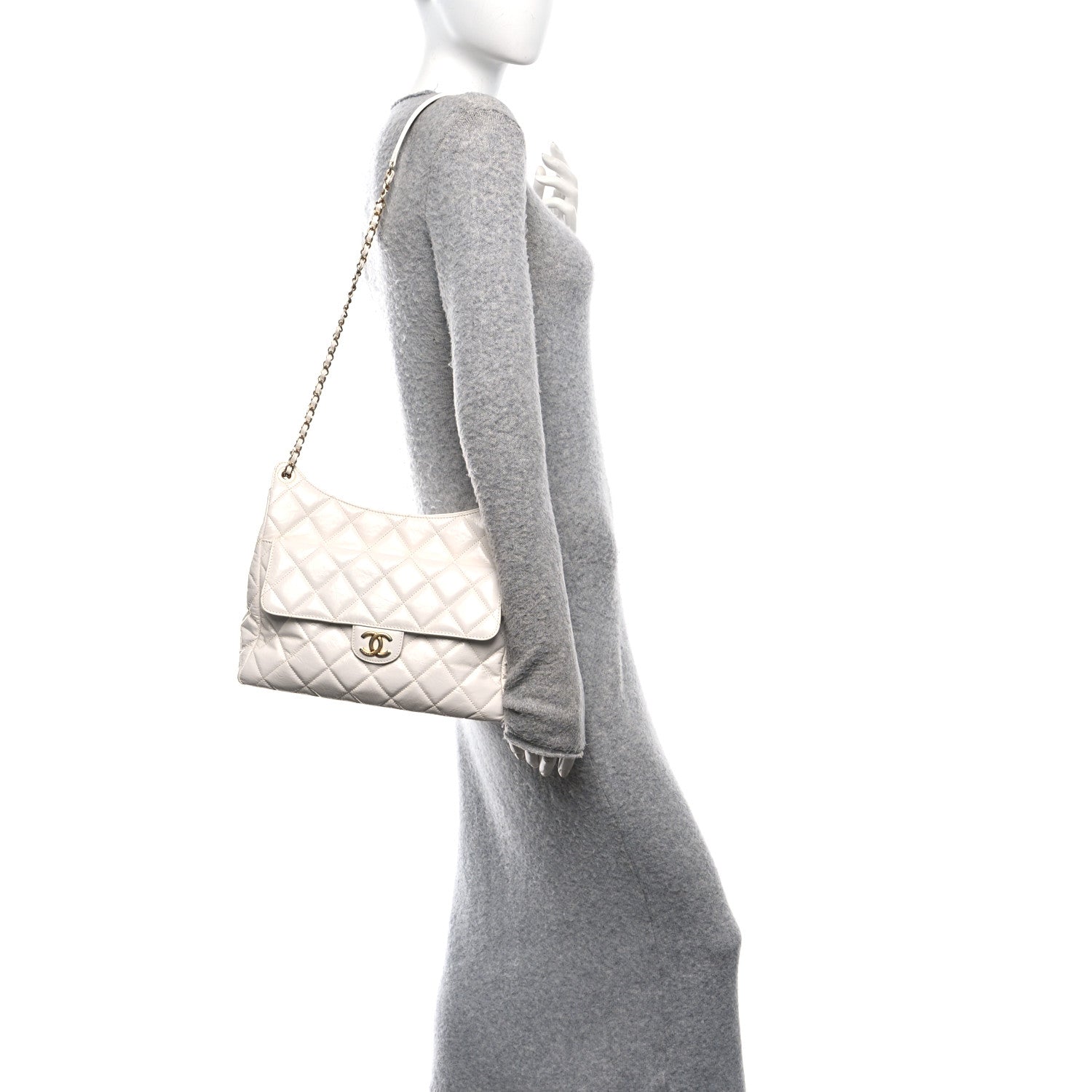 Chanel Shiny Crumpled Calfskin Quilted Large Wavy CC Hobo White 2 of 11