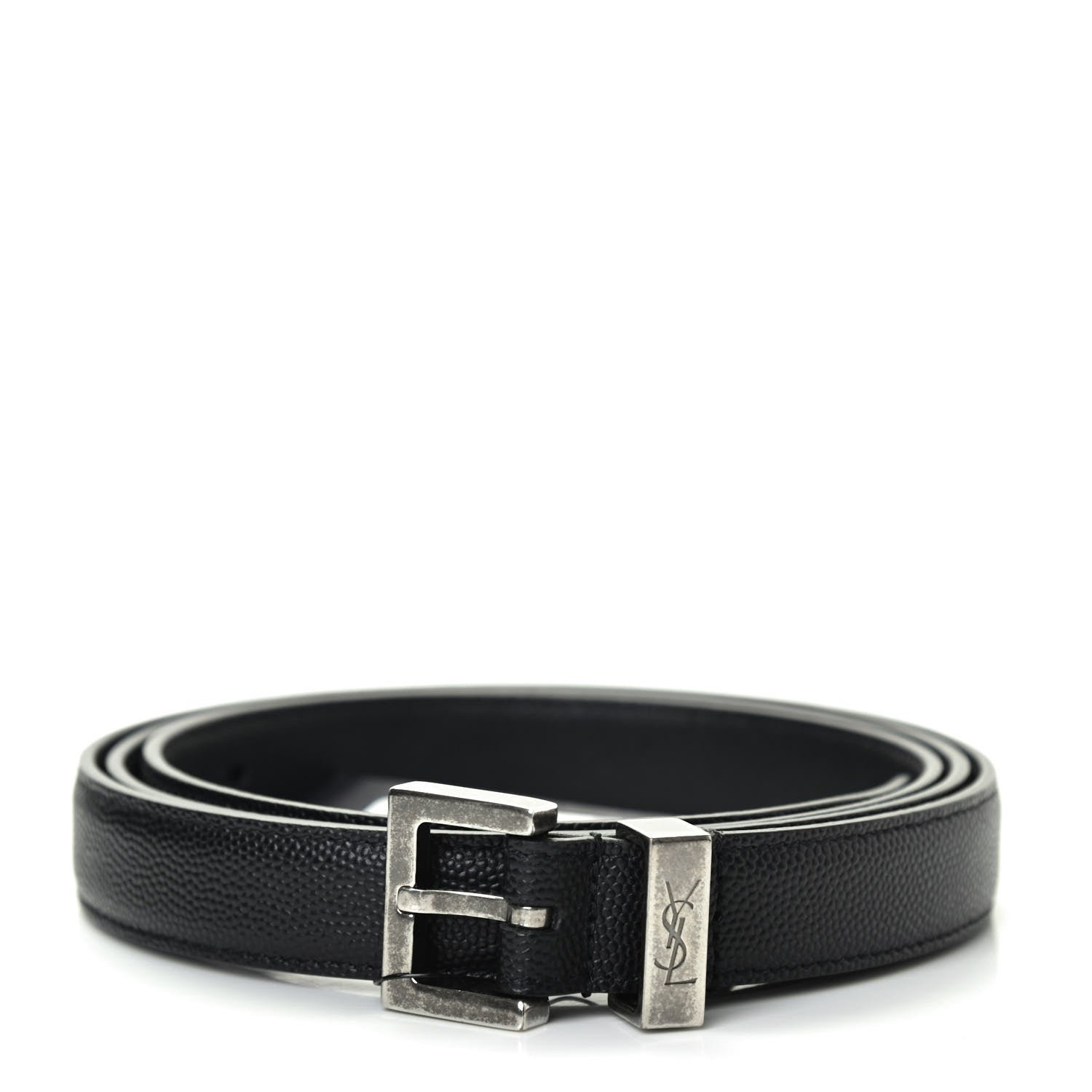 Saint Laurent Grain De Poudre Monogram Passant Buckle Belt 105 Black 1 of 4