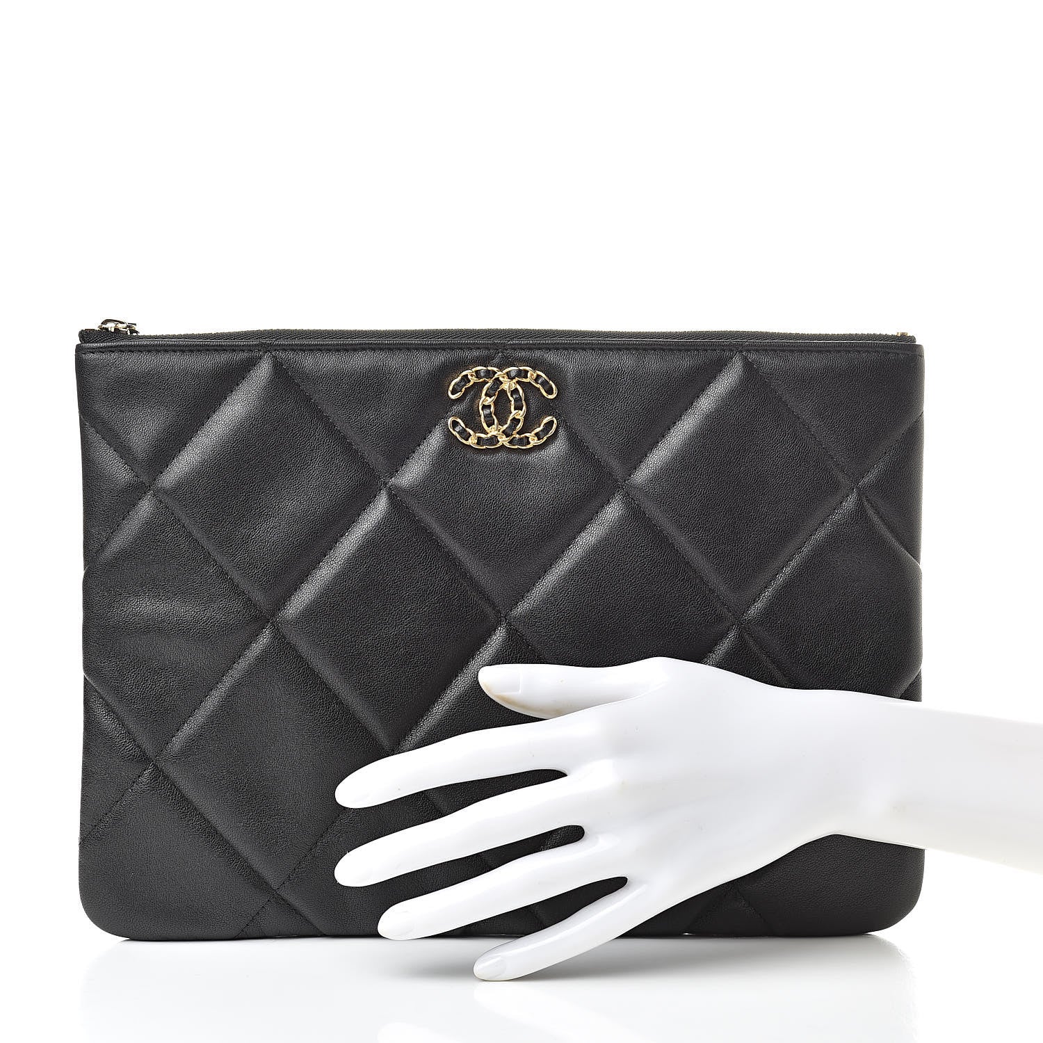 Chanel Goatskin Quilted Large Chanel 19 Cosmetic Case Black 2 of 8