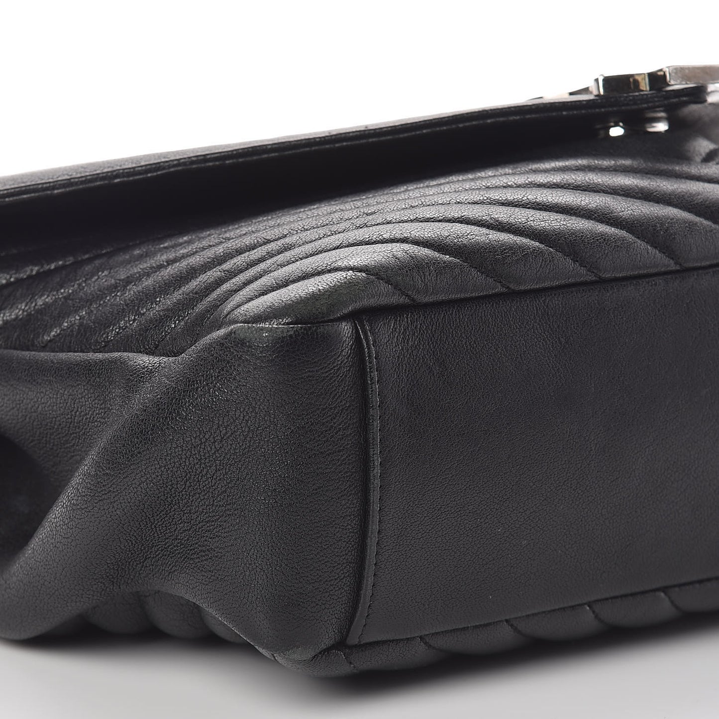 Sheepskin Matelasse Chevron Monogram Large College Satchel Black