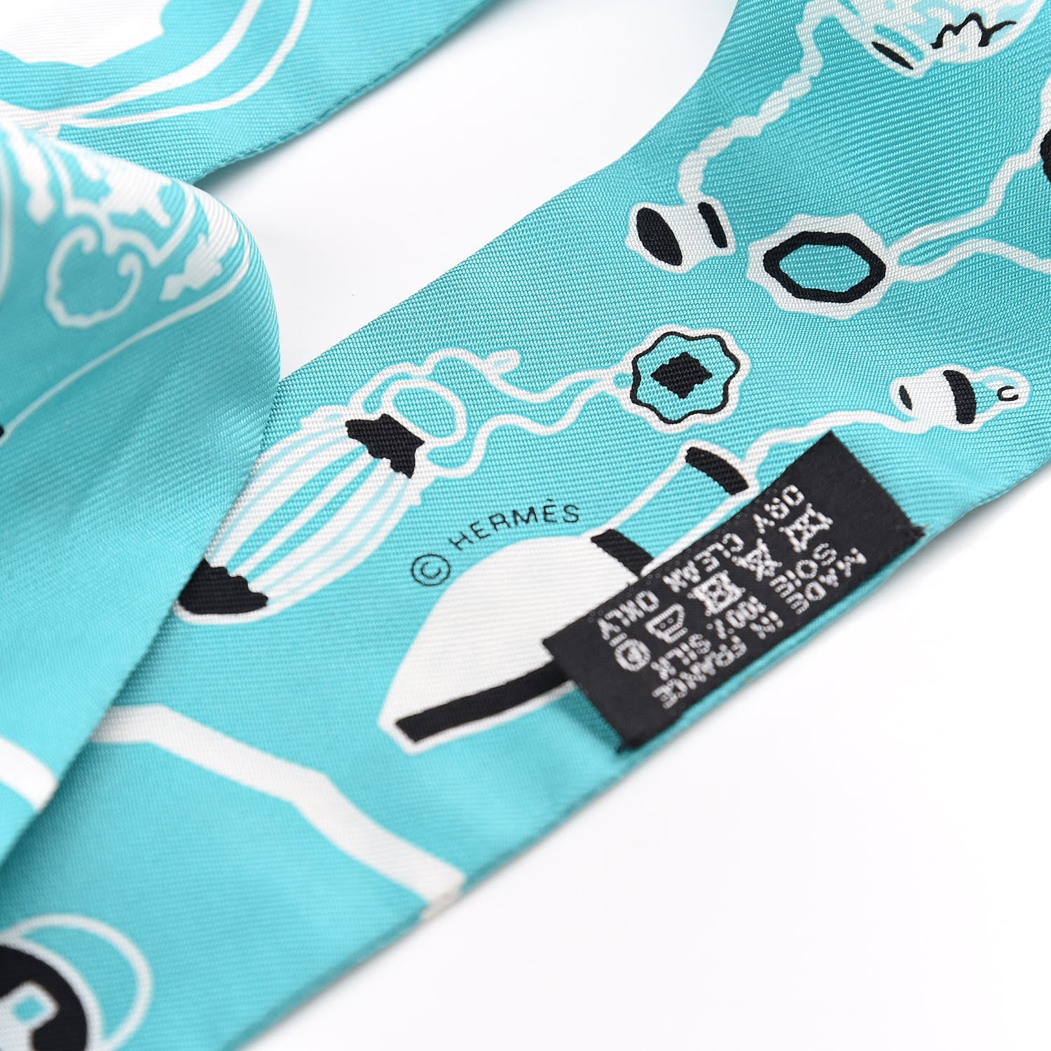 Hermes Silk Les Flacons Bandana Twilly Kaki Turquoise Blanc 4 of 4