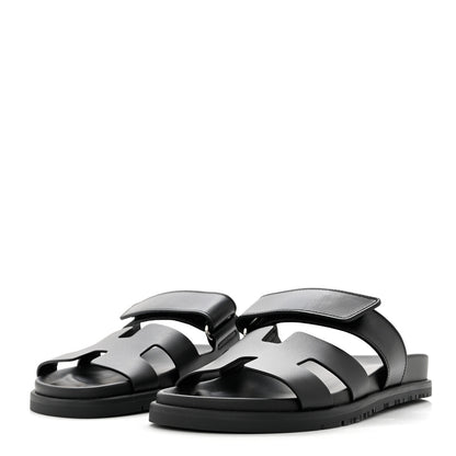 Hermes Calfskin Womens Chypre Sandals 36.5 Black 3 of 9