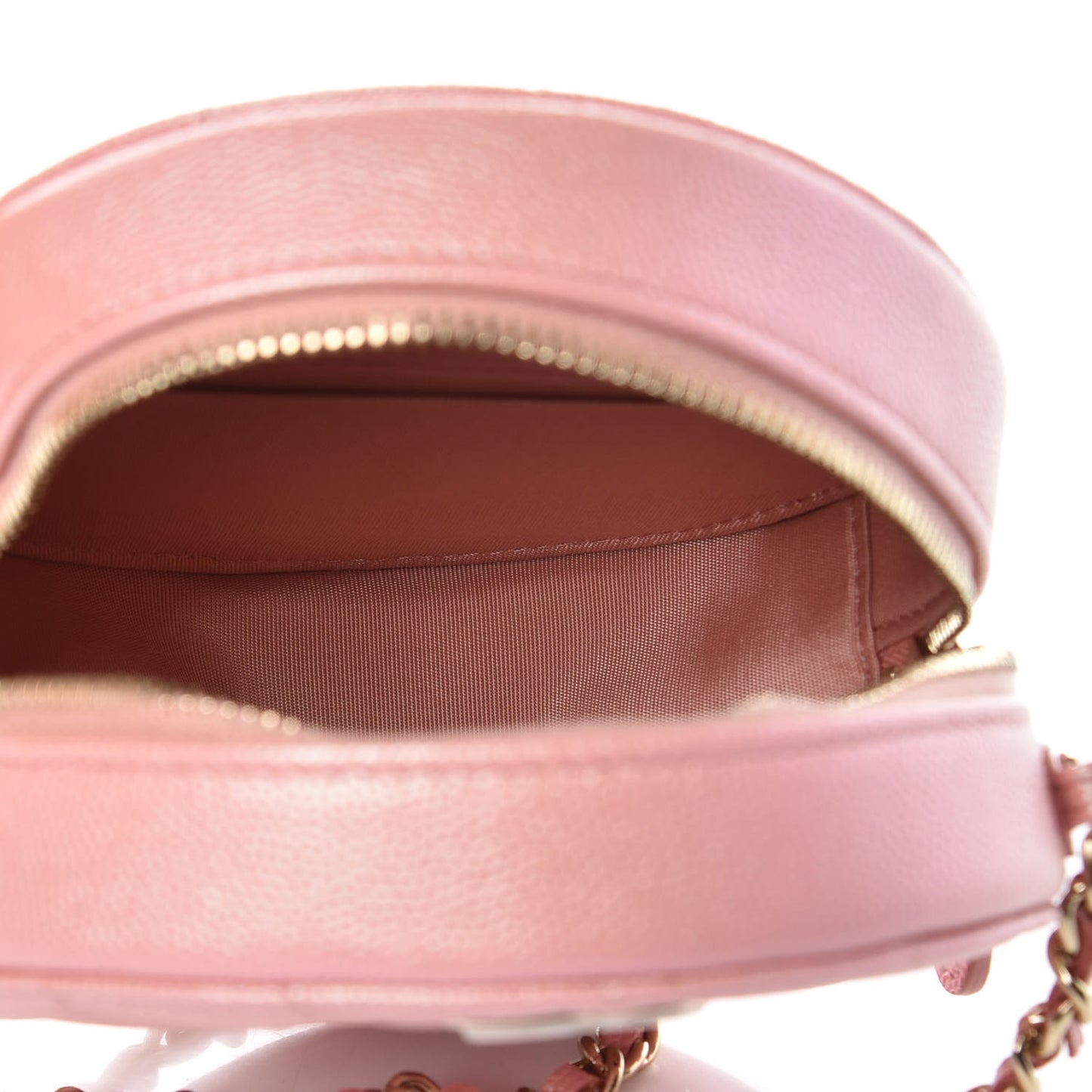 Iridescent Caviar Quilted Round Clutch With Chain Pink