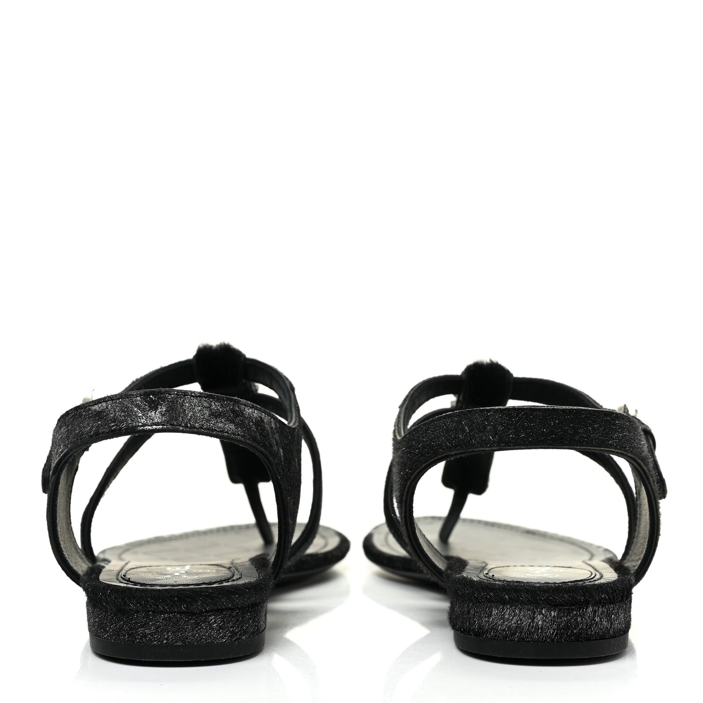 Metallic Calfskin Pony Hair CC Sandals 37 Black