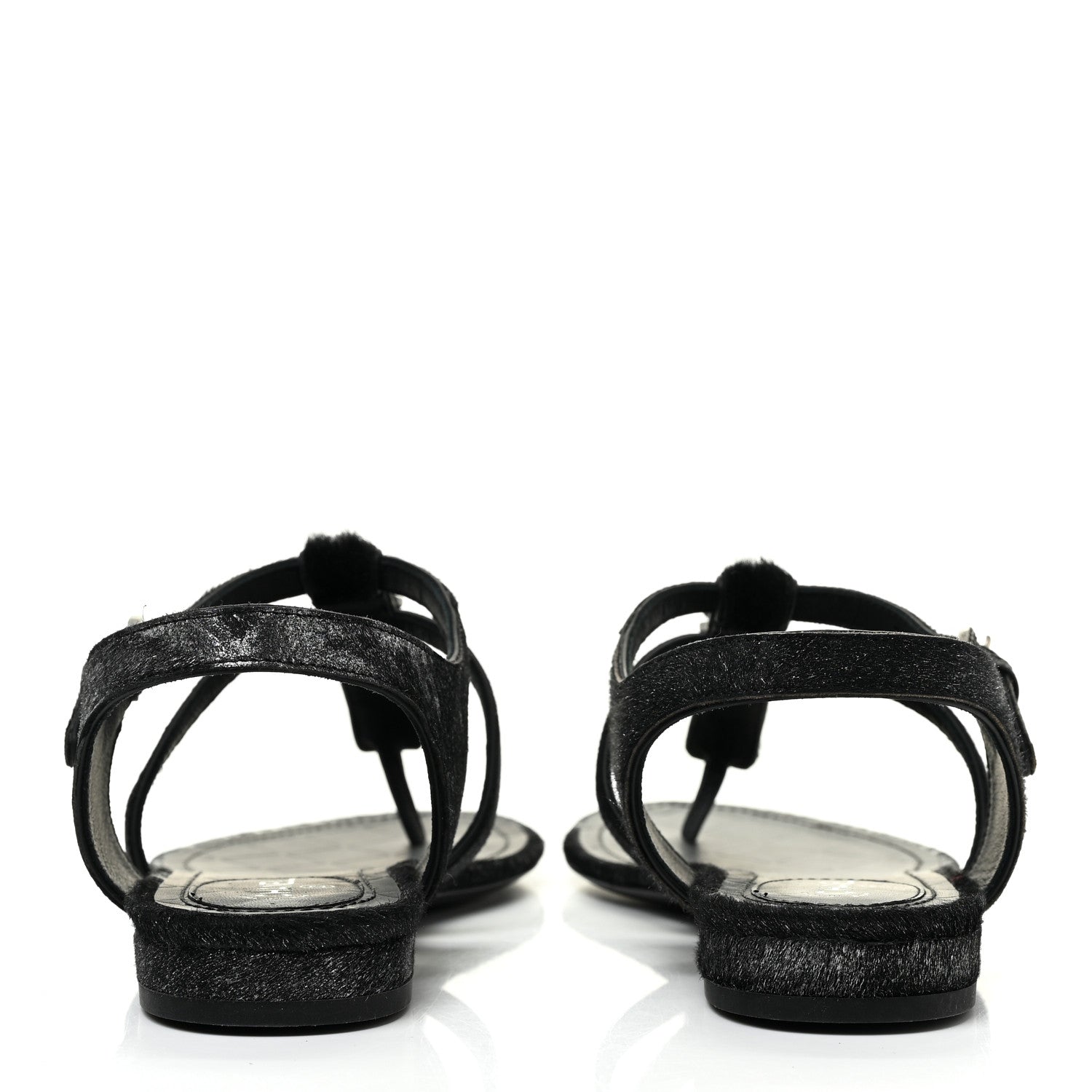 Chanel Metallic Calfskin Pony Hair CC Sandals 37 Black 4 of 9
