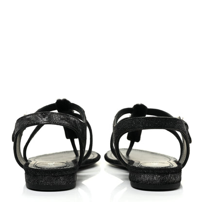 Chanel Metallic Calfskin Pony Hair CC Sandals 37 Black 4 of 9