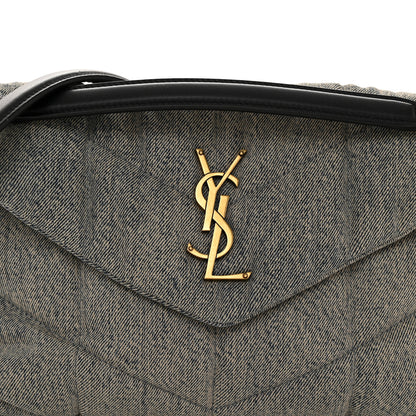 Saint Laurent Denim Quilted Small Loulou Puffer Monogram Chain Satchel Azur 8 of 10