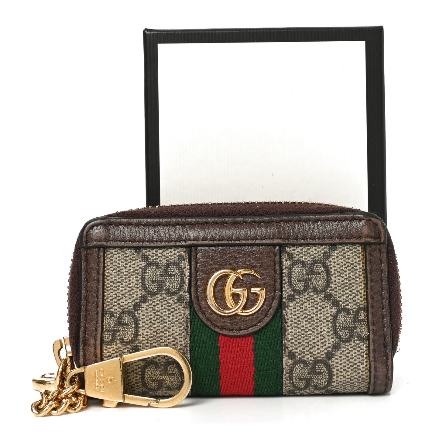 GG Supreme Monogram Web Ophidia Zip Around Key Case Beige New Acero