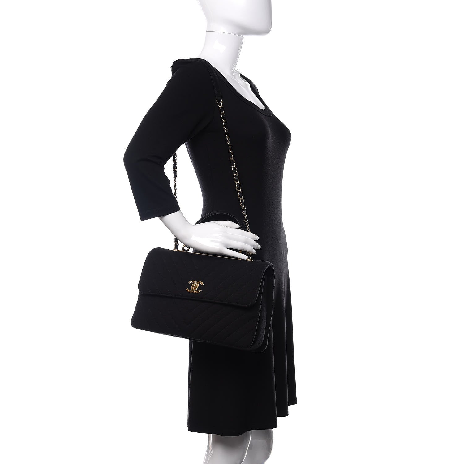 Chanel Jersey Chevron Quilted Medium Trendy CC Dual Handle Flap Bag Black 2 of 11