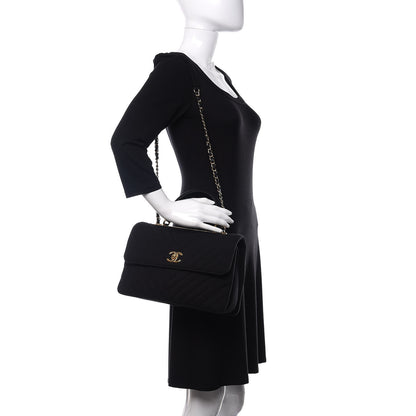 Chanel Jersey Chevron Quilted Medium Trendy CC Dual Handle Flap Bag Black 2 of 11