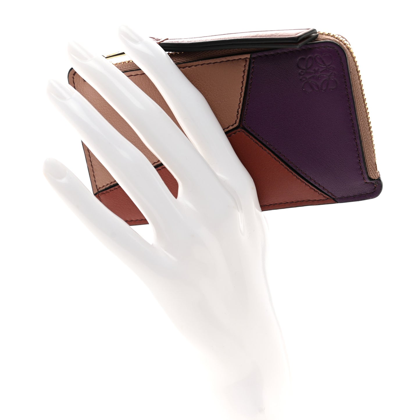 Calfskin Puzzle Colorblock Coin Card Holder Dark Blush Dark Rust