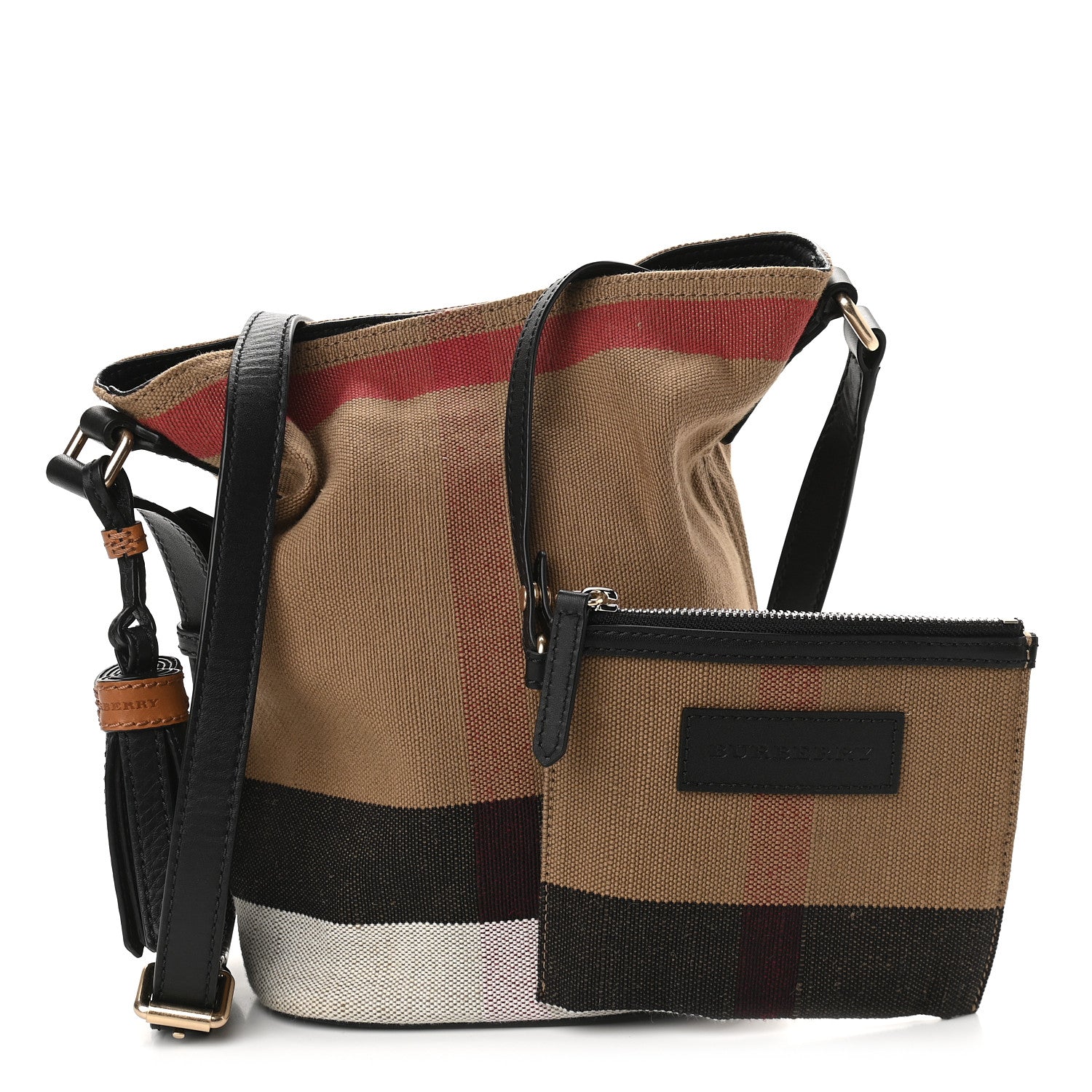 Burberry Canvas Mega Check Mini Ashby Tassel Crossbody Black 1 of 11