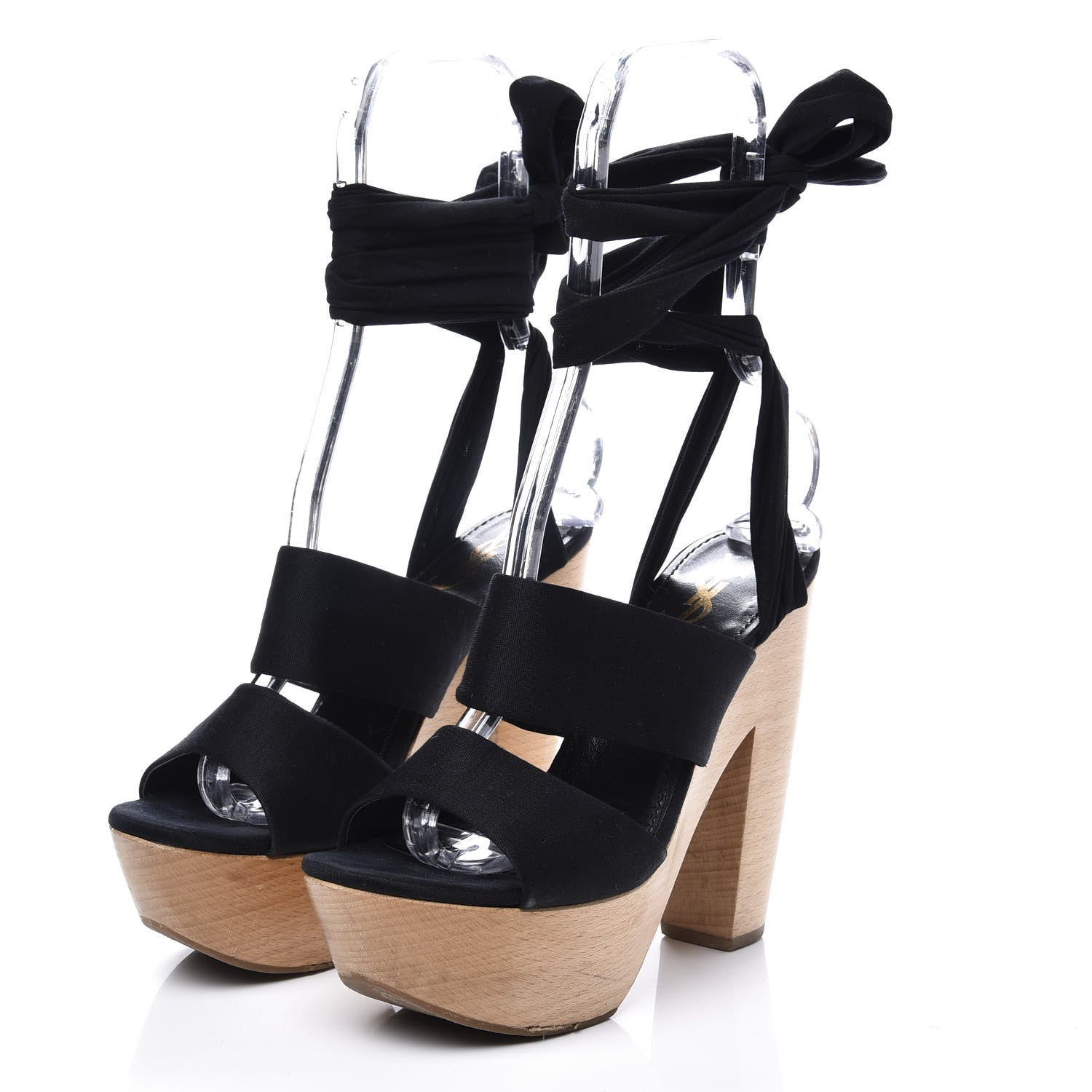 Saint Laurent Suede Tie Platform Sandals 38 Black 2 of 10