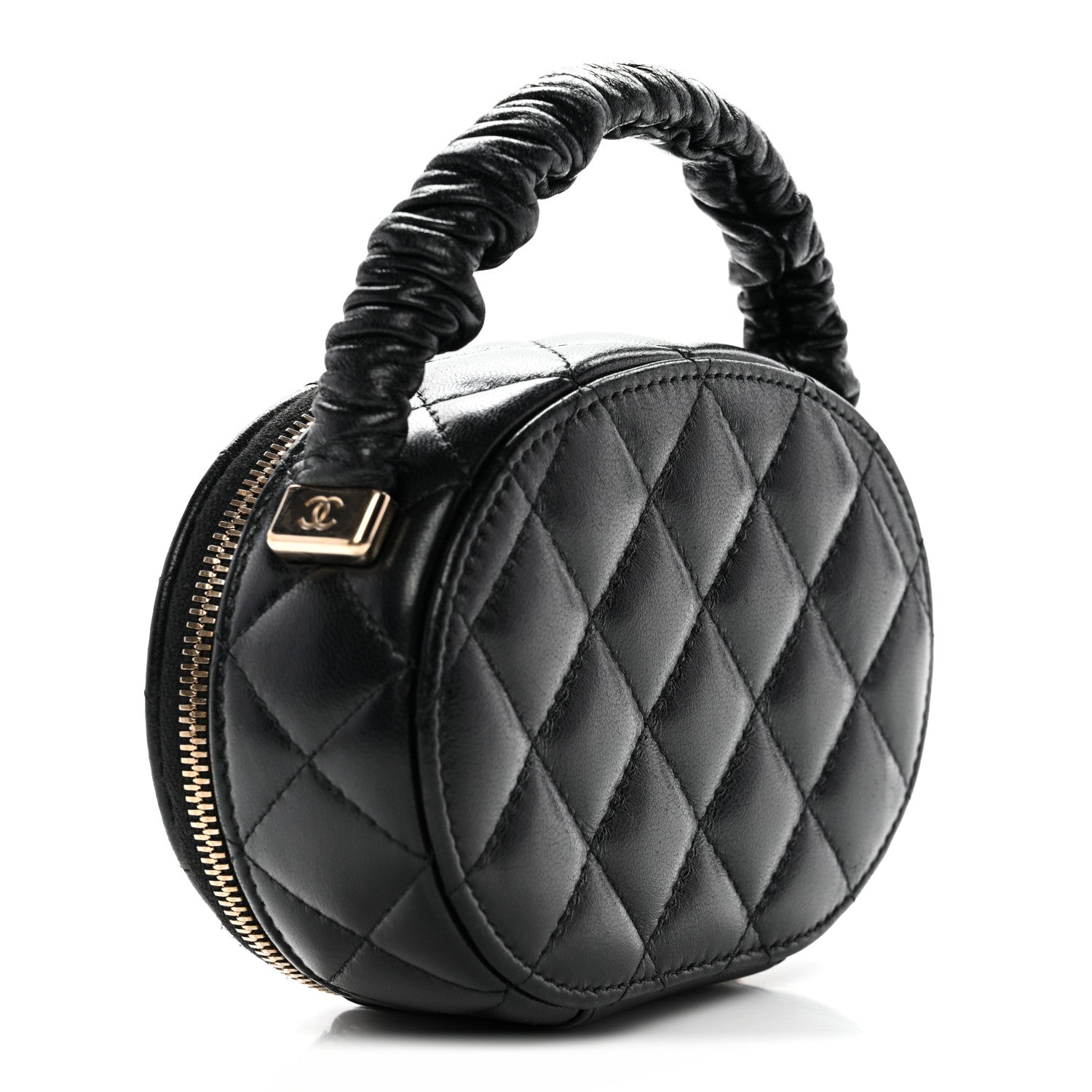 Chanel Lambskin Quilted Ruched Top Handle Vanity Case Pink Black 3 of 8