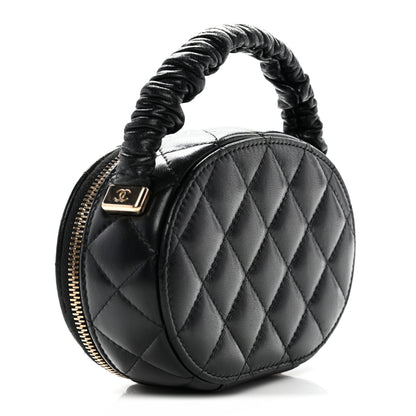 Chanel Lambskin Quilted Ruched Top Handle Vanity Case Pink Black 3 of 8