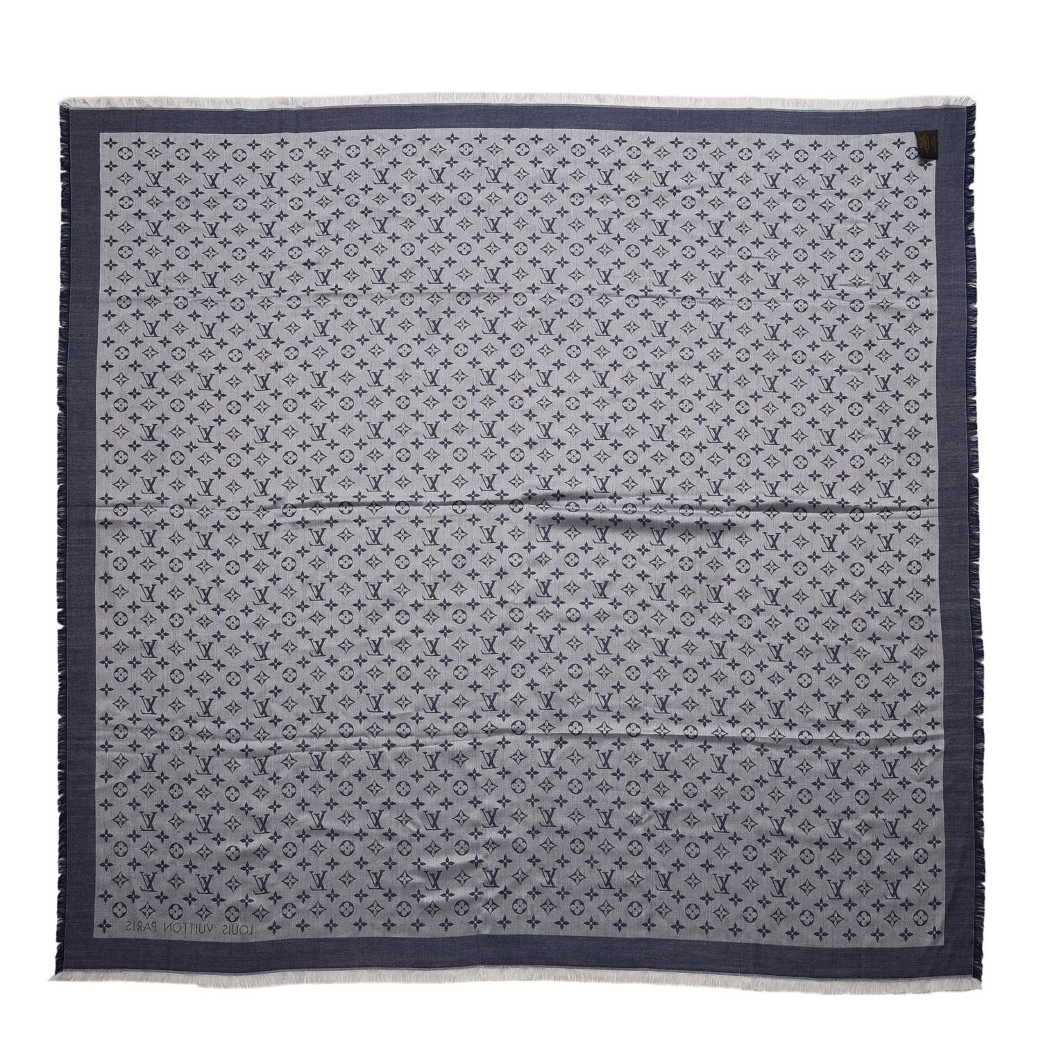Louis Vuitton Wool Silk Monogram Denim Shawl Blue 3 of 5