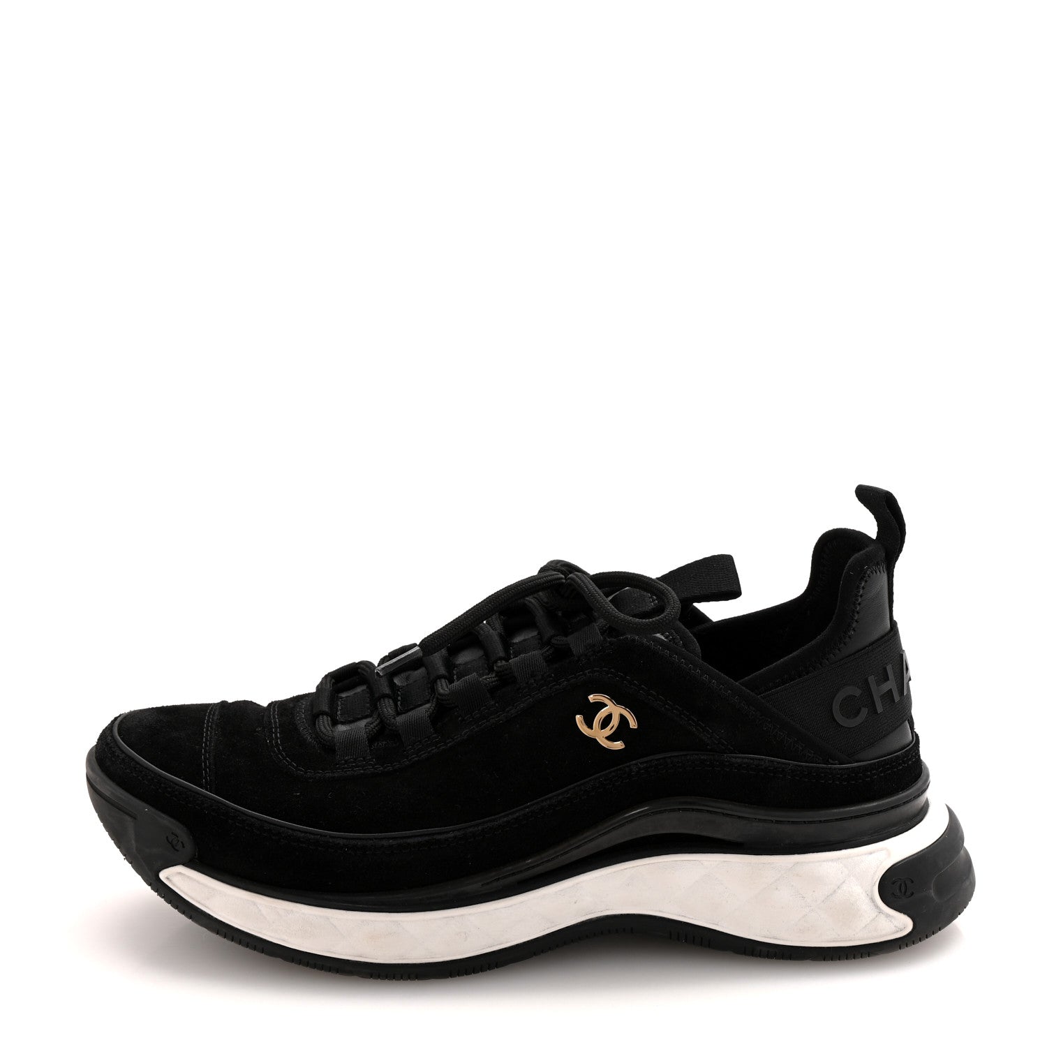 Chanel Suede Calfskin Nylon Grosgrain CC Sneakers 38.5 Black 1 of 11