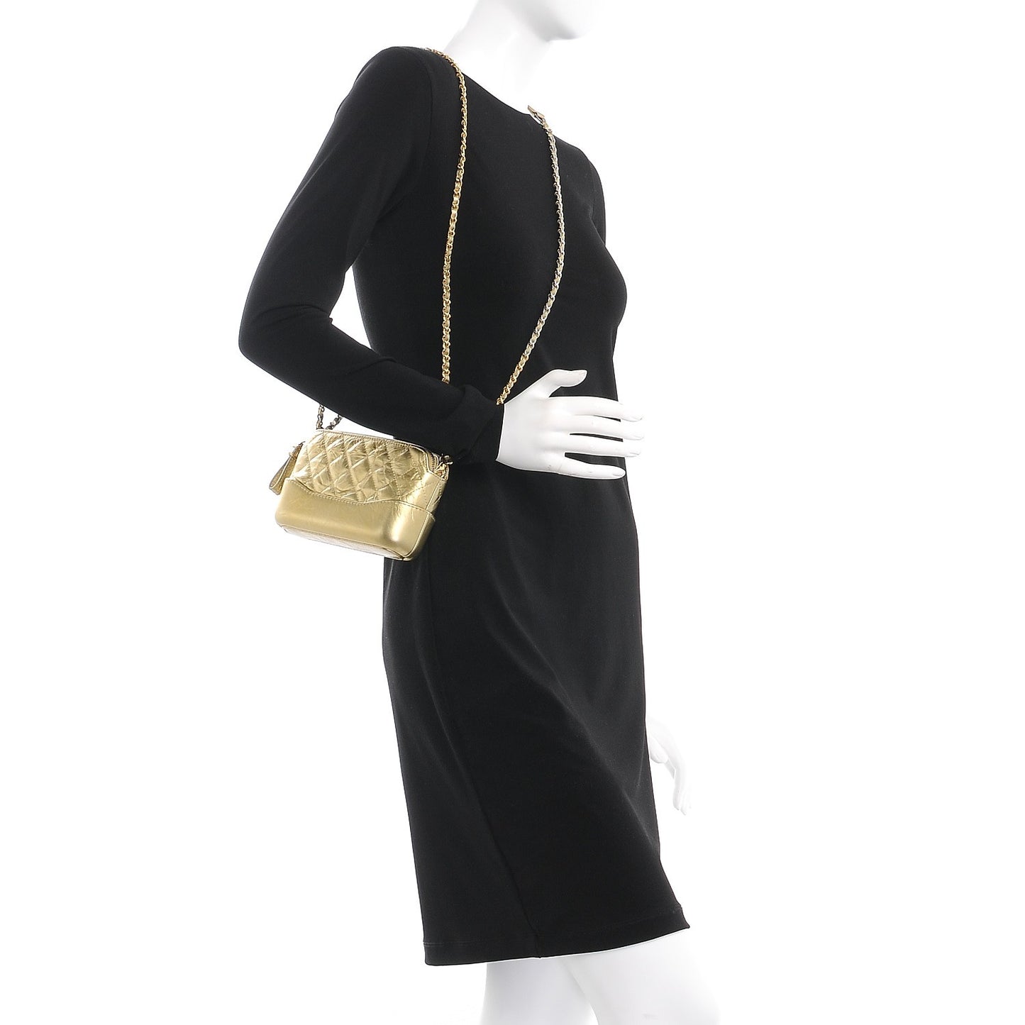 Metallic Aged Calfskin Quilted Small Gabrielle Clutch With Chain Gold