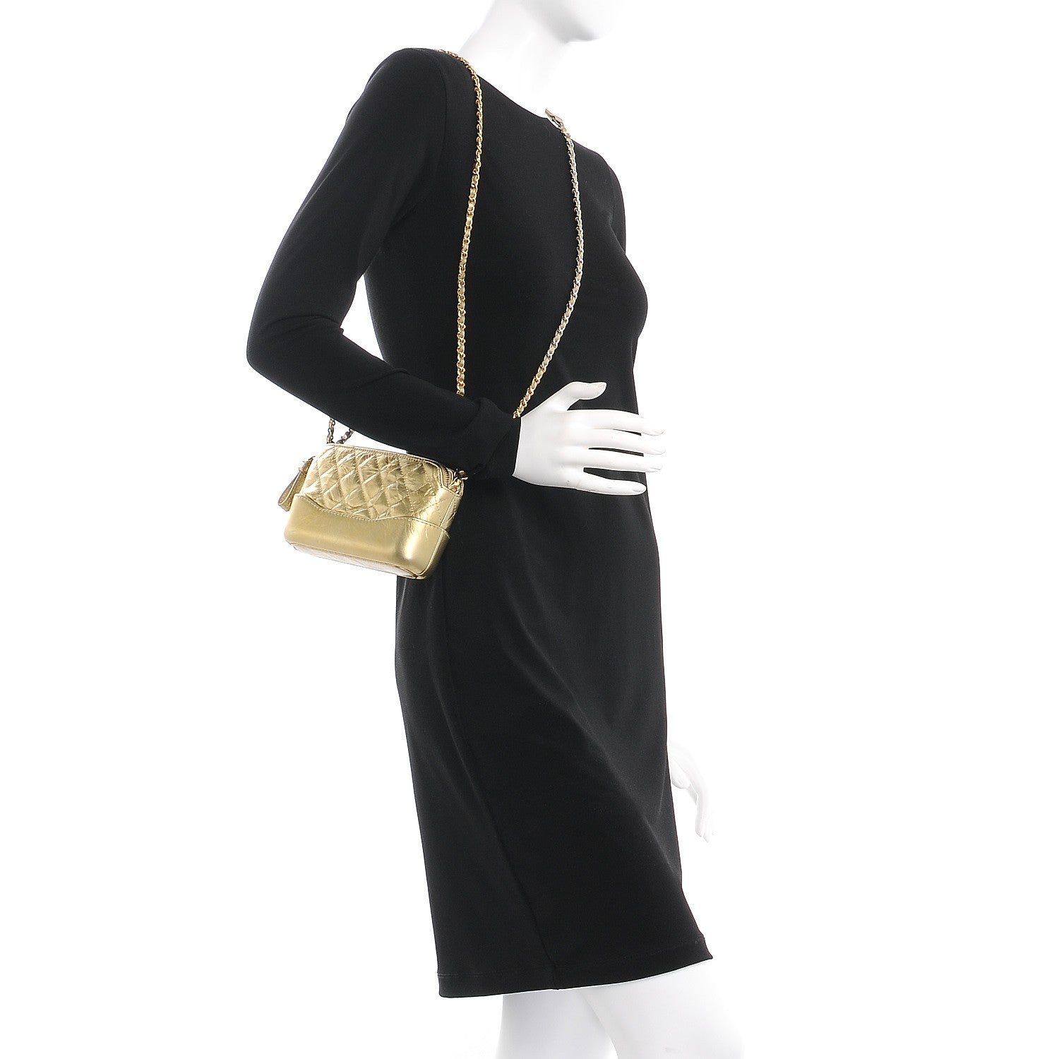 Chanel Metallic Aged Calfskin Quilted Small Gabrielle Clutch With Chain Gold 2 of 10