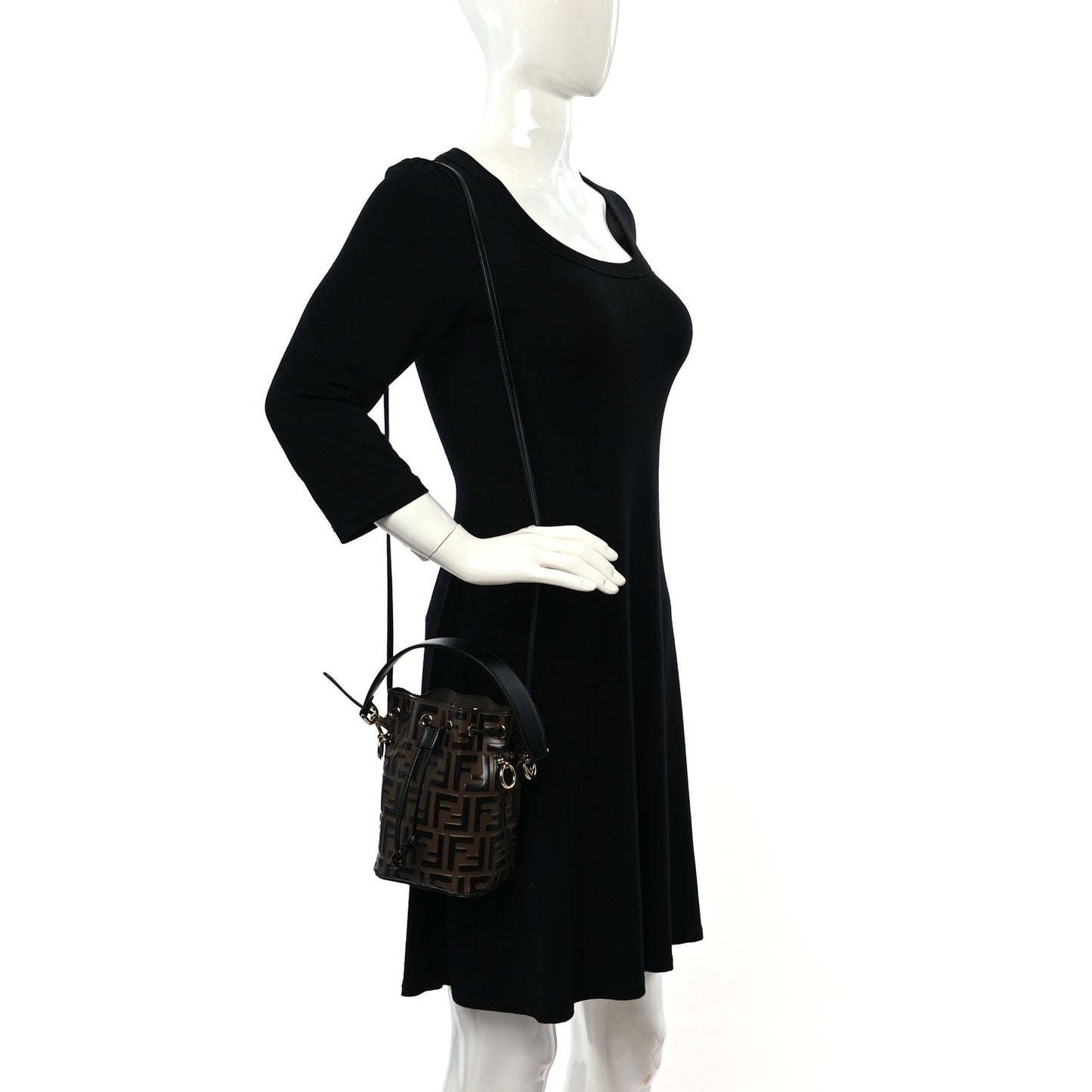 Vitello Liberty F is Fendi Bi-Color FF 1974 Embossed Mini Mon Tresor Bucket Bag Maya Black