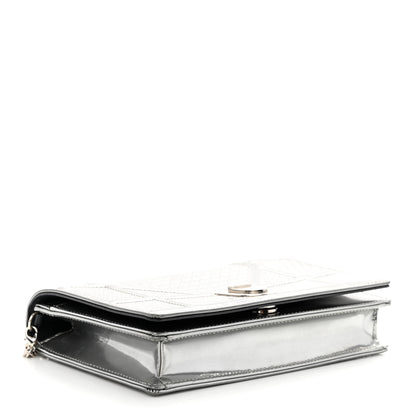 Christian Dior Metallic Patent Micro-Cannage Diorama Wallet on Chain Pouch Silver 4 of 10