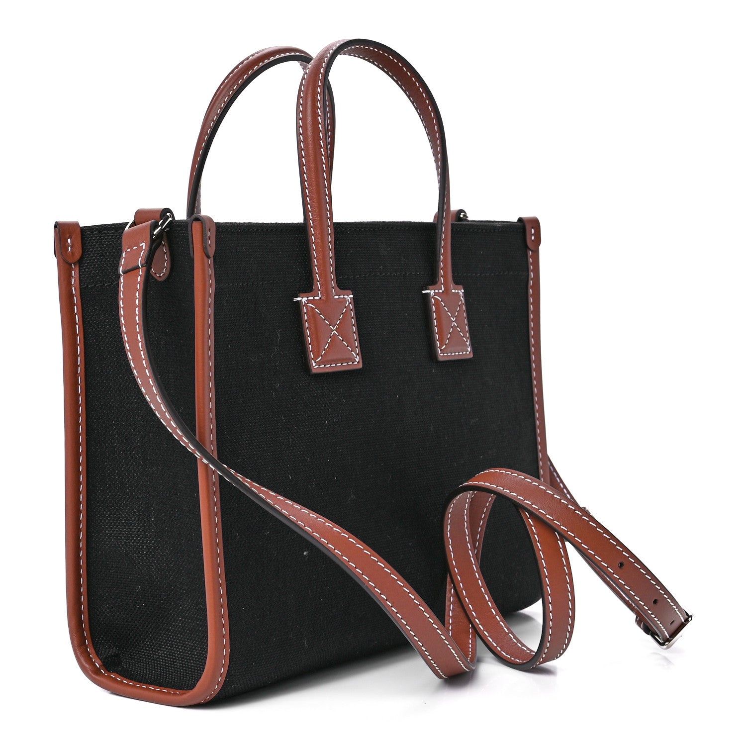 Burberry Canvas Smooth Calfskin Mini Two Tone Freya Tote Black Tan 3 of 13