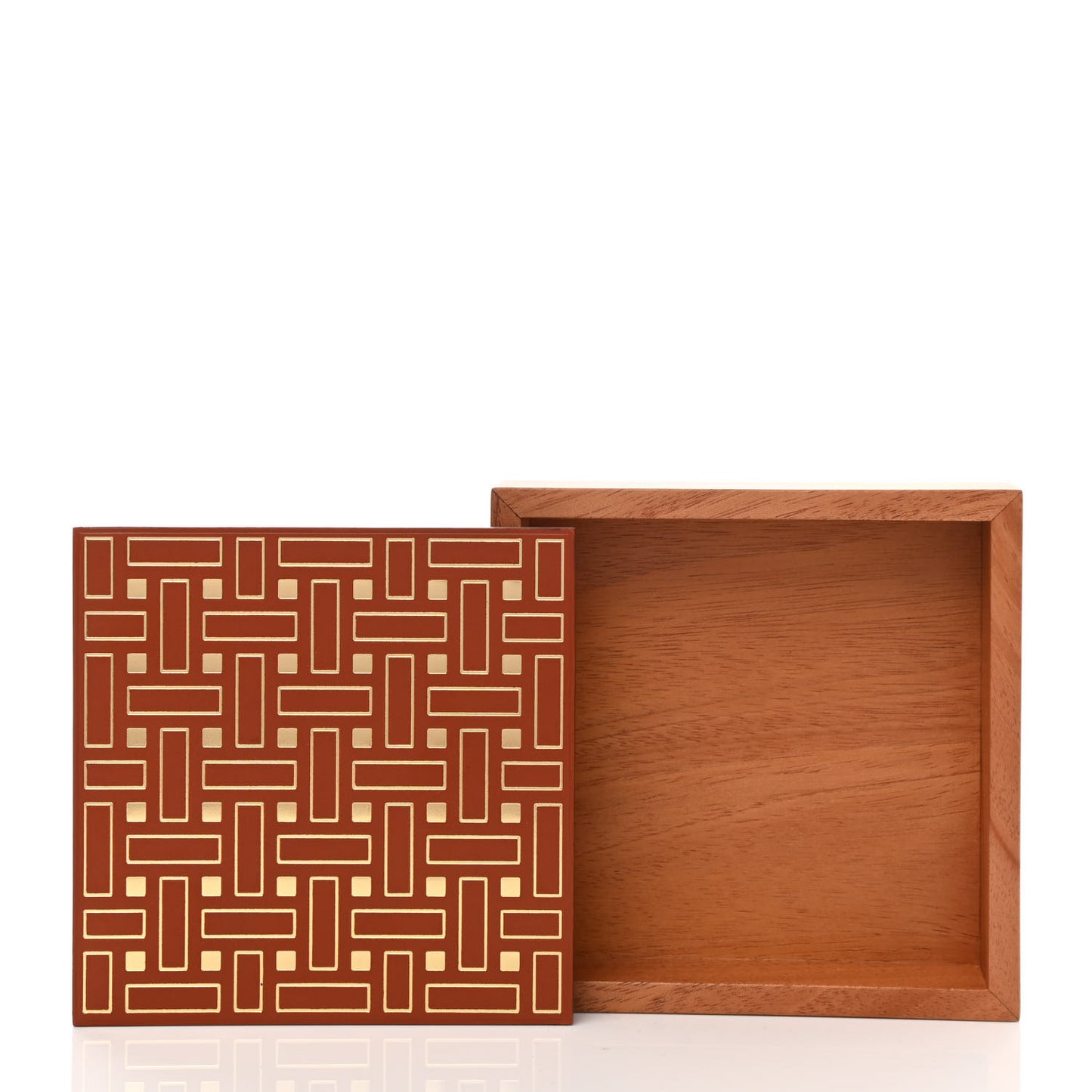 Mahogany Wood Birdle Calfskin Small Theoreme Mosaique Or Box Naturel