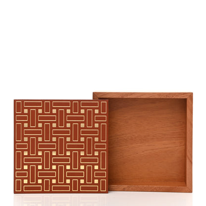 Hermes Mahogany Wood Birdle Calfskin Small Theoreme Mosaique Or Box Naturel 4 of 7