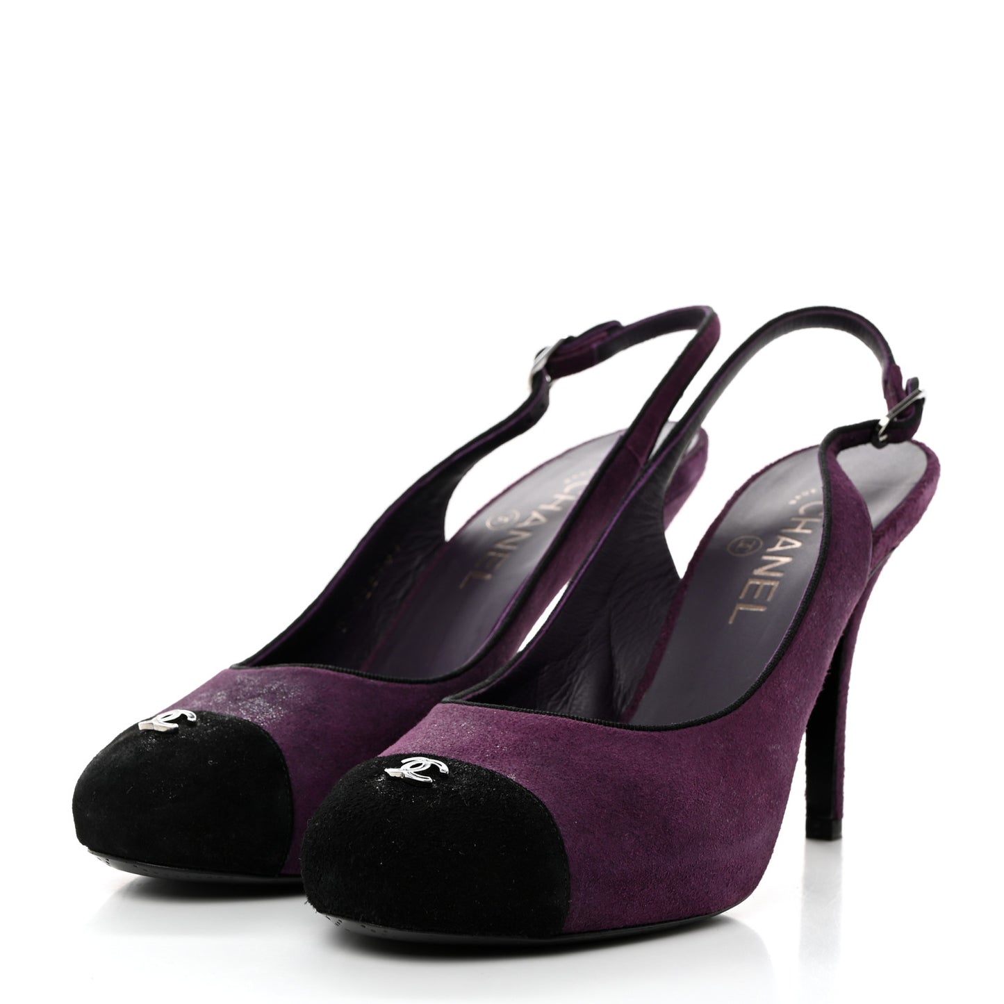 Suede Cap Toe CC Slingback Pumps 40 Violet Black