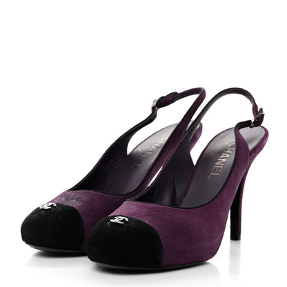 Chanel Suede Cap Toe CC Slingback Pumps 40 Violet Black 3 of 9