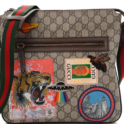Gucci Soft GG Supreme Monogram Courrier Web Medium Flat Messenger Bag Beige New Acero Multicolor 8 of 15