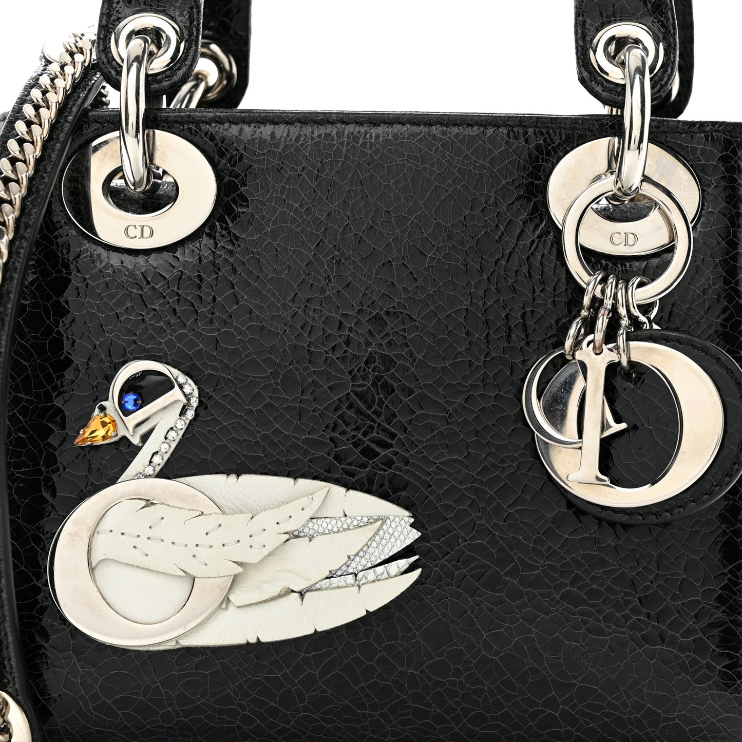 Ceramic Effect Deerskin Jeweled Swan Mini Lady Dior Black