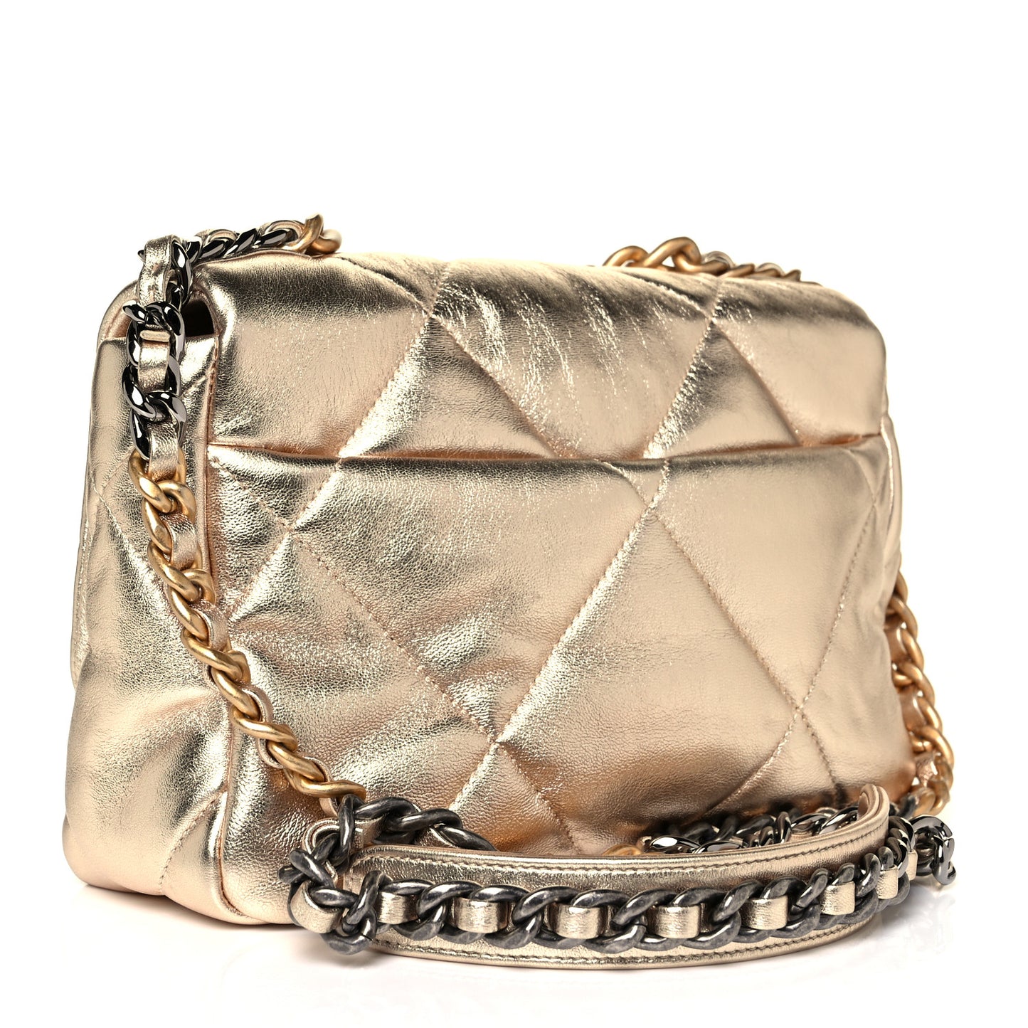 Metallic Goatskin Quilted Medium Chanel 19 Flap Gold