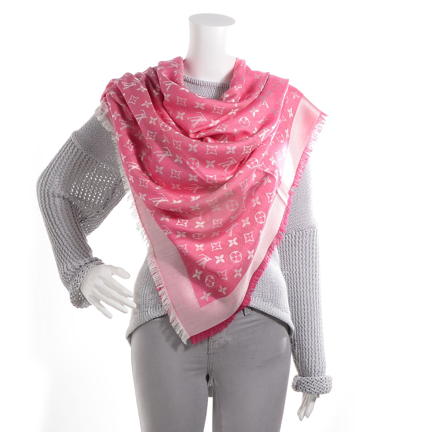 Wool Silk Monogram Denim Shawl Pivoine