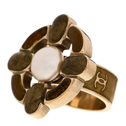 Chanel Pearl Resin CC Ring 54 7 Brown Gold 3 of 6